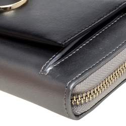 Pre Owned Roberto Cavalli Grey/Black Leather Panther Zip Around Wallet