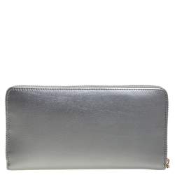 Pre Owned Roberto Cavalli Grey/Black Leather Panther Zip Around Wallet