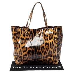 مملوكة مسبقًا حقيبة روبرتو كافالى جلد لامعة طباعة فهد سوداء / بنية