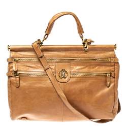 Roberto Cavalli Tan Leather Multiple Pocket Top Handle Bag
