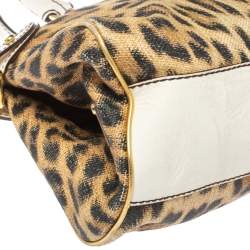 Pre Owned Roberto Cavalli Multicolor Printed Straw and Leather Zip Tote