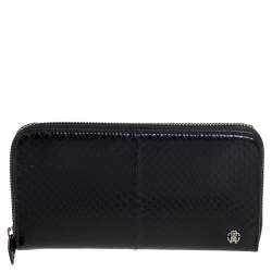 Pre Owned Roberto Cavalli Black Snakeskin Zip Around Wallet