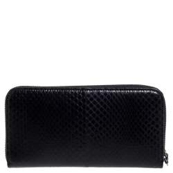 Pre Owned Roberto Cavalli Black Snakeskin Zip Around Wallet
