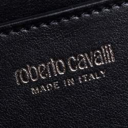 Pre Owned Roberto Cavalli Black Snakeskin Zip Around Wallet