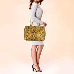 Roberto Cavalli Yellow Python Doctor Diva Top Handle Bag