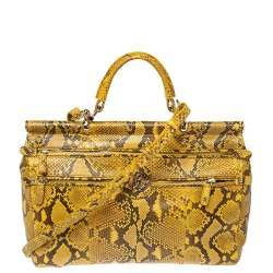 Roberto Cavalli Yellow Python Doctor Diva Top Handle Bag