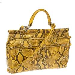 Roberto Cavalli Yellow Python Doctor Diva Top Handle Bag