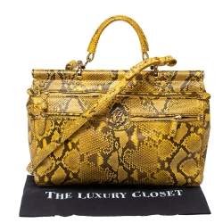 Roberto Cavalli Yellow Python Doctor Diva Top Handle Bag