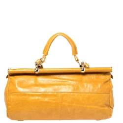 Roberto Cavalli Mustard Yellow Leather Mini Diva Top Handle Bag