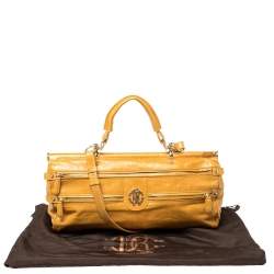 Roberto Cavalli Mustard Yellow Leather Mini Diva Top Handle Bag