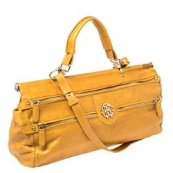 Roberto Cavalli Mustard Yellow Leather Mini Diva Top Handle Bag