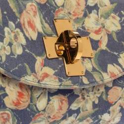 مملوكة مسبقًا Roberto Cavalli Multicolor Floral Print Suede Turnlock Flap Shoulder Bag