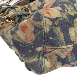 مملوكة مسبقًا Roberto Cavalli Multicolor Floral Print Suede Turnlock Flap Shoulder Bag