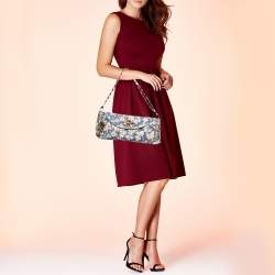 ممل�وكة مسبقًا Roberto Cavalli Multicolor Floral Print Suede Turnlock Flap Shoulder Bag