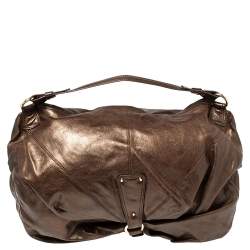 Pre Owned Roberto Cavalli Metallic Brown Leather RC Logo Hobo