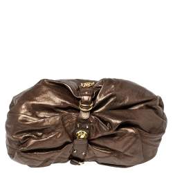 Pre Owned Roberto Cavalli Metallic Brown Leather RC Logo Hobo