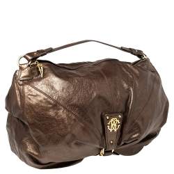 Pre Owned Roberto Cavalli Metallic Brown Leather RC Logo Hobo
