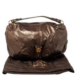 Pre Owned Roberto Cavalli Metallic Brown Leather RC Logo Hobo