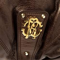 Pre Owned Roberto Cavalli Metallic Brown Leather RC Logo Hobo