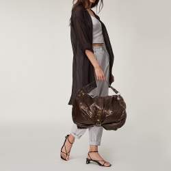 Pre Owned Roberto Cavalli Metallic Brown Leather RC Logo Hobo