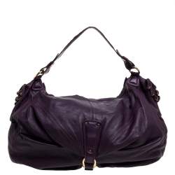 Pre Owned Roberto Cavalli Purple Leather Studded Fringe Hobo