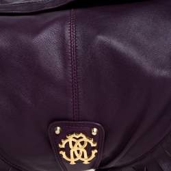Pre Owned Roberto Cavalli Purple Leather Studded Fringe Hobo