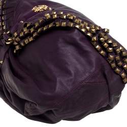 Pre Owned Roberto Cavalli Purple Leather Studded Fringe Hobo