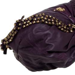 Pre Owned Roberto Cavalli Purple Leather Studded Fringe Hobo