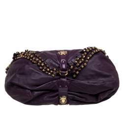 Pre Owned Roberto Cavalli Purple Leather Studded Fringe Hobo