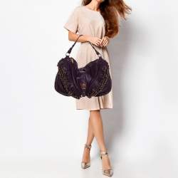 Pre Owned Roberto Cavalli Purple Leather Studded Fringe Hobo