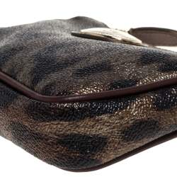 Pre Owned Roberto Cavalli Brown/Gold Leopard Print Coated Canvas and Leather Pochette