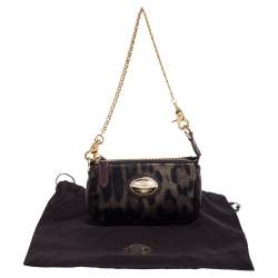 Pre Owned Roberto Cavalli Brown/Gold Leopard Print Coated Canvas and Leather Pochette