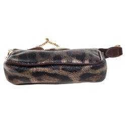 Pre Owned Roberto Cavalli Brown/Gold Leopard Print Coated Canvas and Leather Pochette