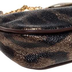 Pre Owned Roberto Cavalli Brown/Gold Leopard Print Coated Canvas and Leather Pochette