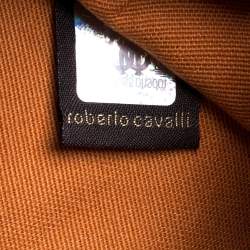 Pre Owned Roberto Cavalli Brown/Gold Leopard Print Coated Canvas and Leather Pochette