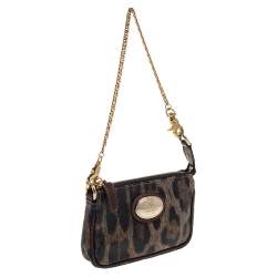Pre Owned Roberto Cavalli Brown/Gold Leopard Print Coated Canvas and Leather Pochette
