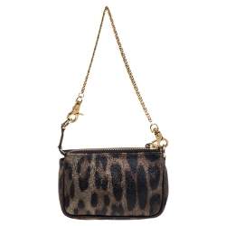 Pre Owned Roberto Cavalli Brown/Gold Leopard Print Coated Canvas and Leather Pochette