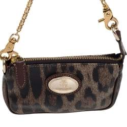 Pre Owned Roberto Cavalli Brown/Gold Leopard Print Coated Canvas and Leather Pochette