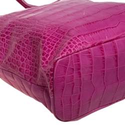 Pre Owned حقيبة يد روبرتو كافالي شوبر جلد نقشة التمساح وردي