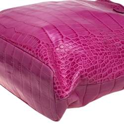 Pre Owned حقيبة يد روبرتو كافالي شوبر جلد نقشة التمساح وردي