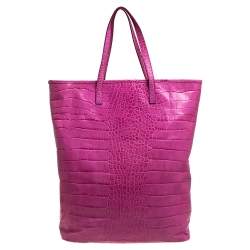 Pre Owned حقيبة يد روبرتو كافالي شوبر جلد نقشة التمساح وردي