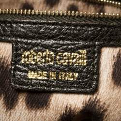 Pre Owned Roberto Cavalli Moss Green Canvas and Leather Studded Logo Tote