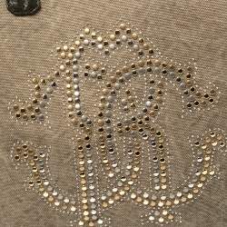 Pre Owned Roberto Cavalli Moss Green Canvas and Leather Studded Logo Tote