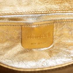 Pre Owned حقيبة كلتش روبرتو كافالي سلسلة كلبس  سربنت جلد ذهبي