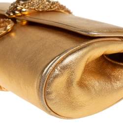 Pre Owned حقيبة كلتش روبرتو كافالي سلسلة كلبس سربنت جلد ذهبي