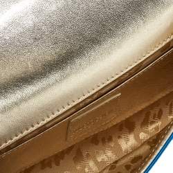 Pre Owned Roberto Cavalli Blue Satin and Leather Logo Embellished Chain Clutch