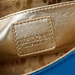 Pre Owned Roberto Cavalli Blue Satin and Leather Logo Embellished Chain Clutch