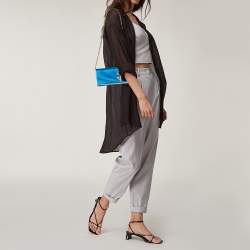 Pre Owned Roberto Cavalli Blue Satin and Leather Logo Embellished Chain Clutch