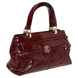 Pre Owned Roberto Cavalli Burgundy Patent Leather Shoulder Bag