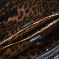 Pre Owned Roberto Cavalli Black Glazed Leather RC Logo Tote